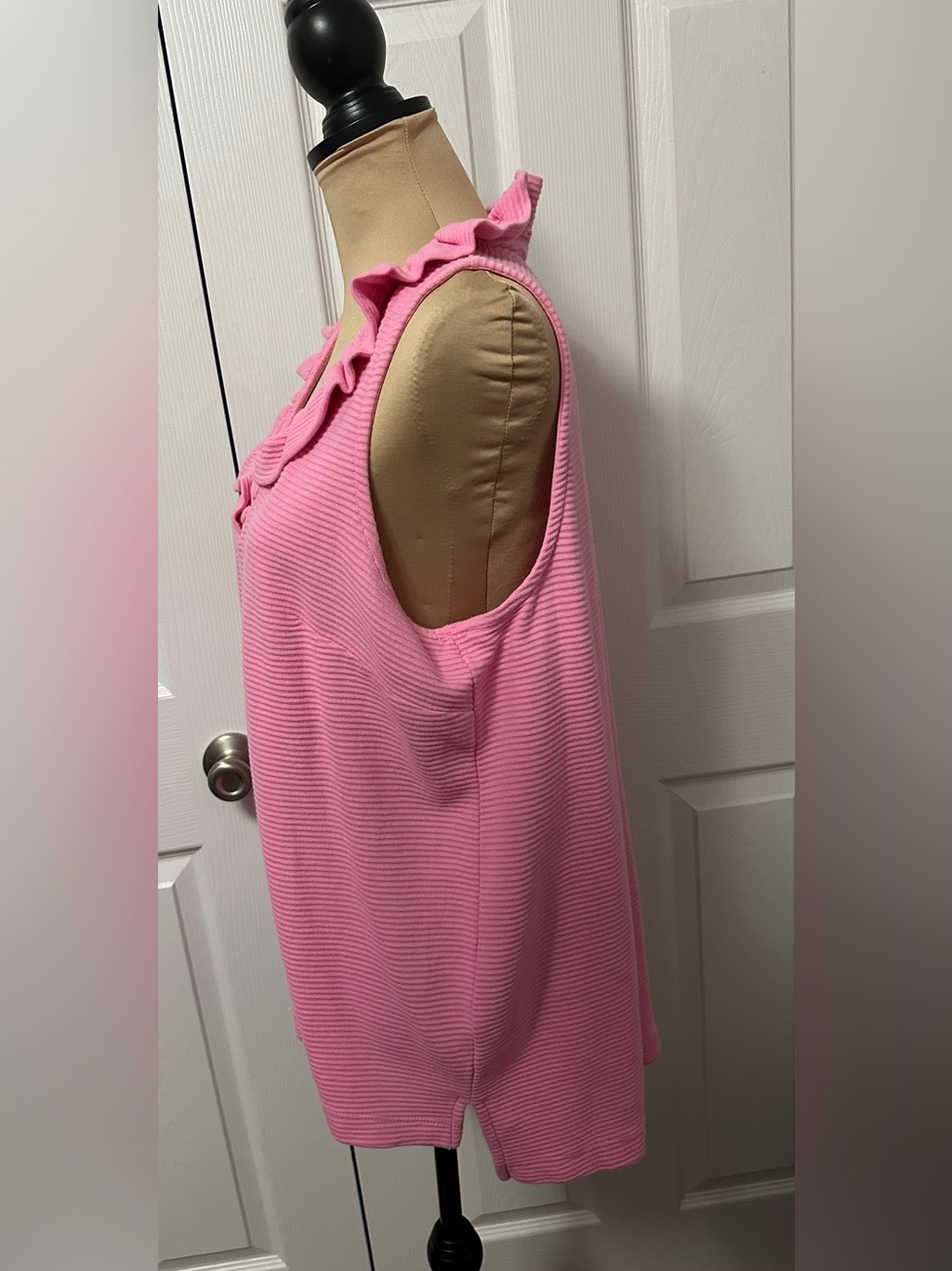crown & ivy Pink Ruffled Neck Ribbed Tank - Picture 3 of 7